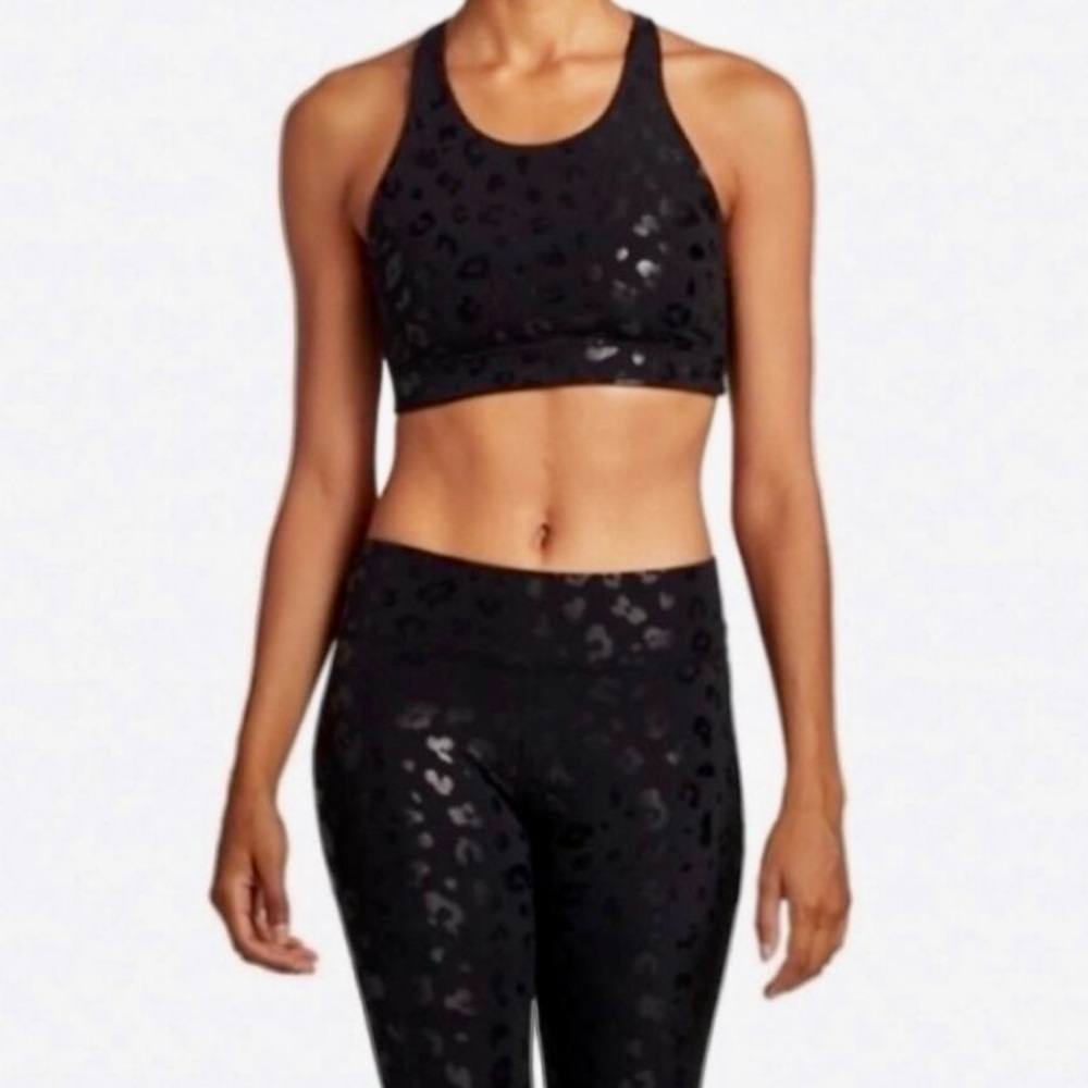 Terez Black Cheetah Foil Sports Bra.